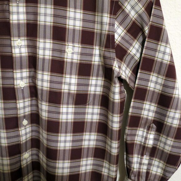 Orvis Shirt Mens Large Long Sleeve Button Maroon White Stripes - Picture 5 of 7